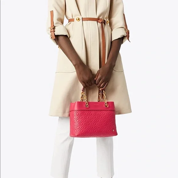 Tory Burch Fleming Small Quilted Leather Tote - Bright Azalea - Picture 4 of 6